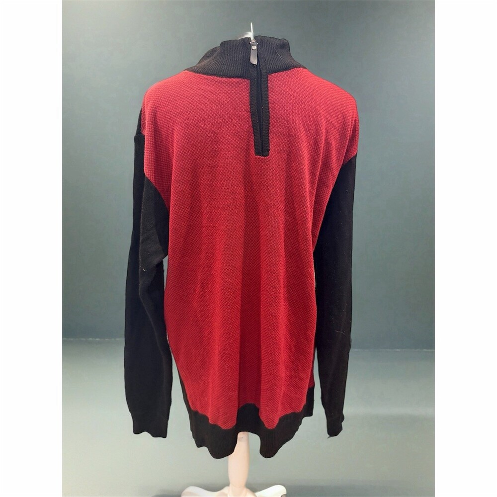 Studio by Chelsa Sweater Womens S Red Black Colorblock 1/4 Zip Mock Neck